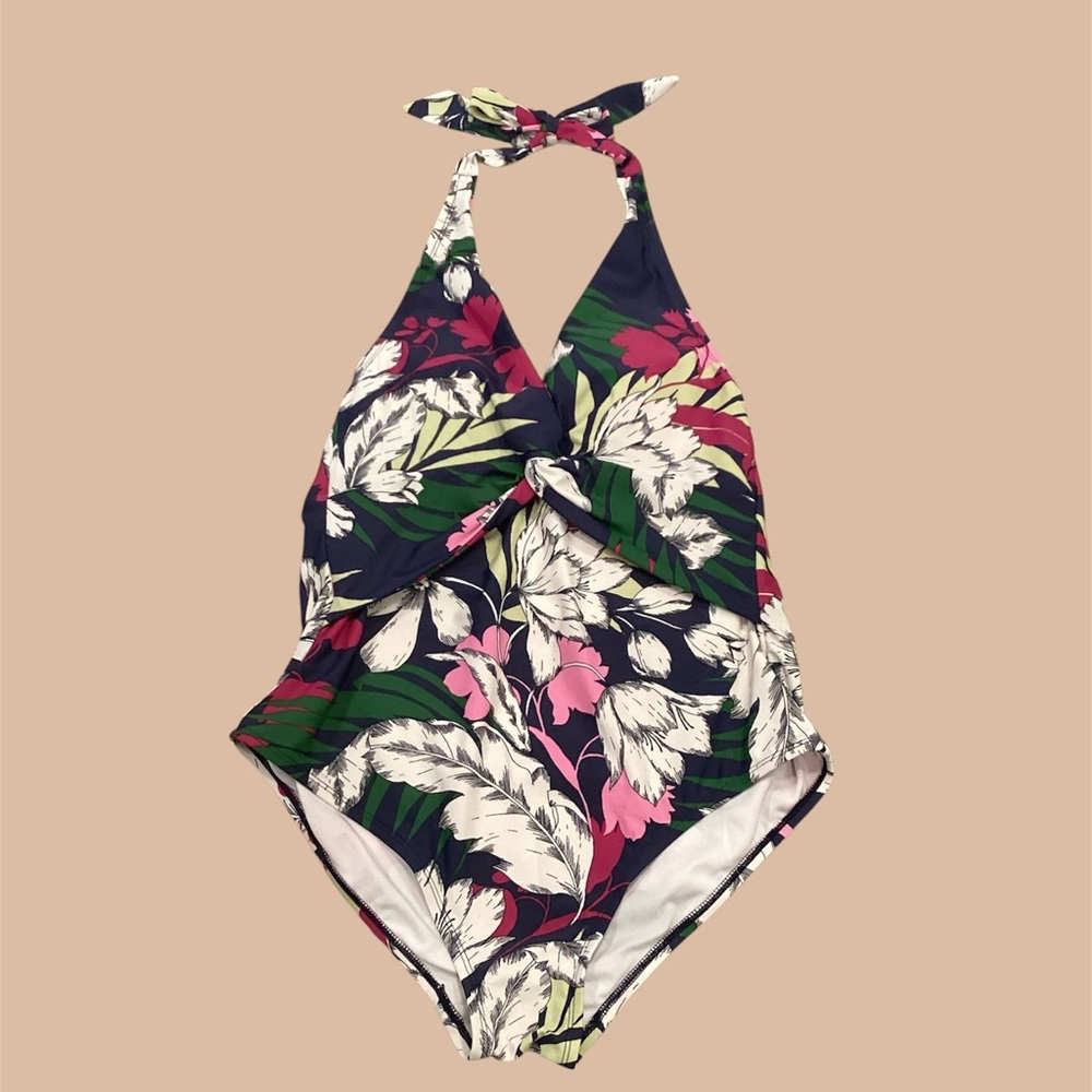 Kona Sol Floral Halter One Piece Swimsuit, size Large 💙💚